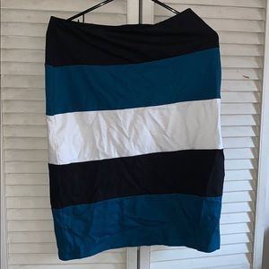 Blue and white striped pencil skirt